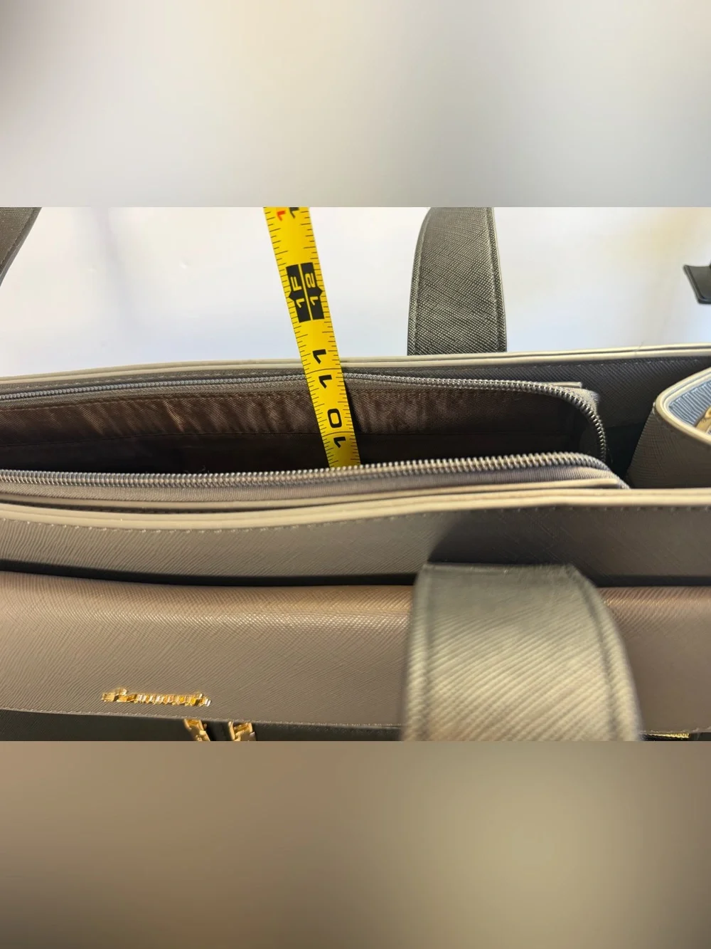 Lovevook Black Gray Colorblock Laptop Tote Bag 2Pc Set USB Port Clutch